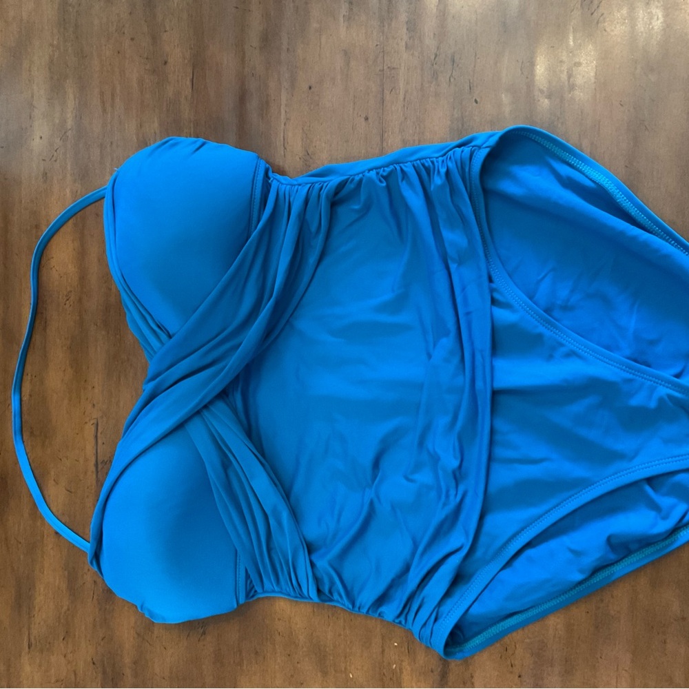 La Blanca Women’s One Piece Bandeau Swimsuit, Caribbean Blue in Size 16
